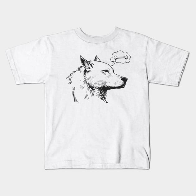 Dog Thinking About Bones Kids T-Shirt by CreatorJ